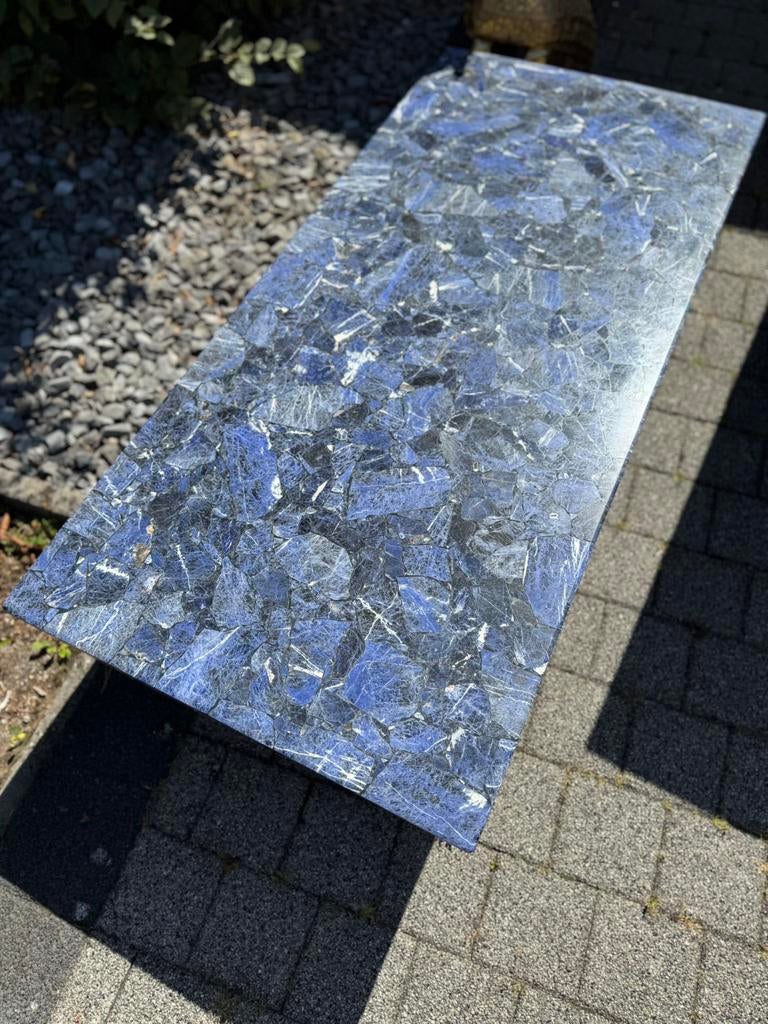 Table basse italienne 60s sodalite et bois sculpté, Enlèvement