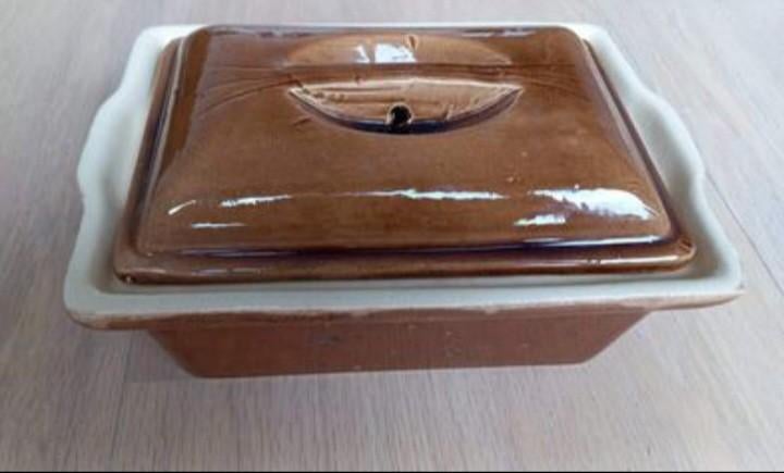 Terrine vintage, années 50, pour pâtés avec couvercle, Enlèvement ou Envoi, Utilisé