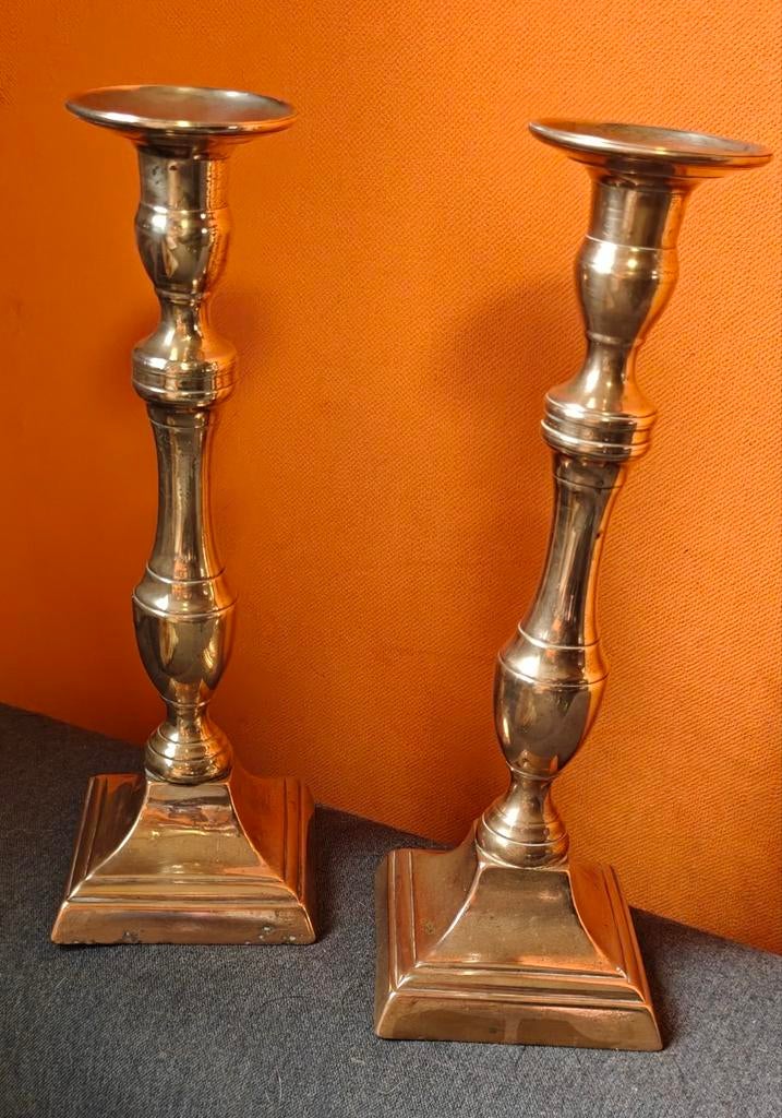 2 Koper/Messing kandelaars, Ophalen of Verzenden, Koper of Brons