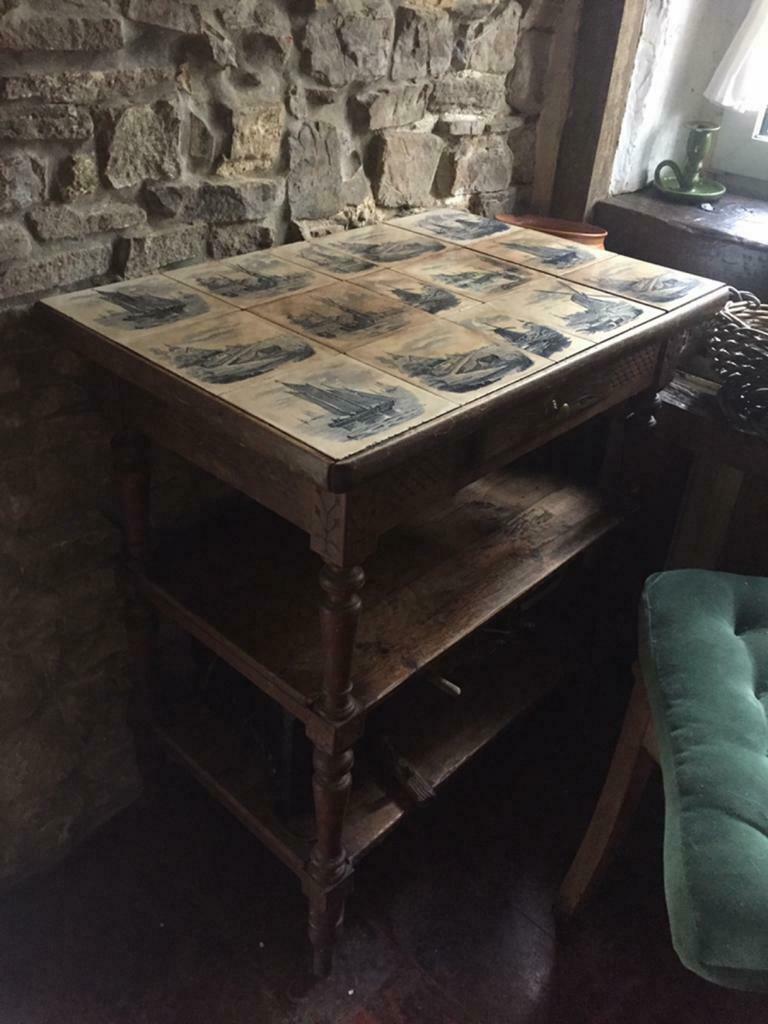 Ancienne table pavés delft, Utilisé, Rectangulaire, 55 à 75 cm, 60 cm ou plus