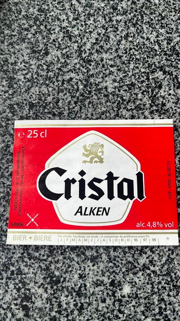 Etiket Cristal Alken 25CL, Collections, Marques de bière, Enlèvement ou Envoi, Leeuw