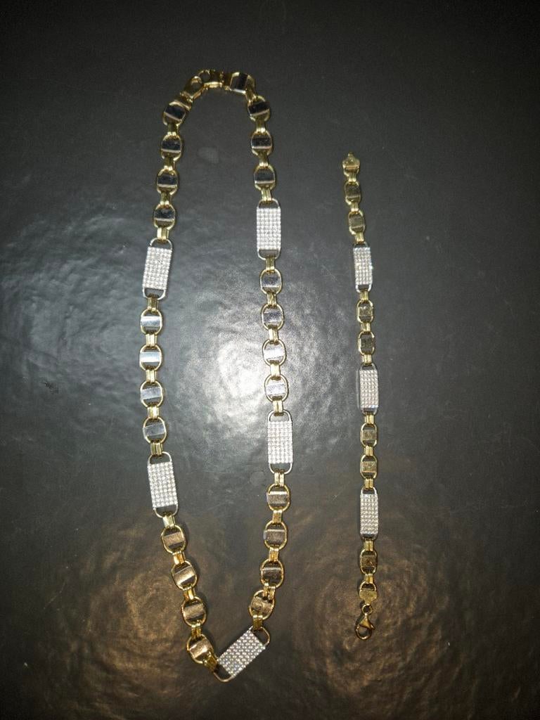 18karaat goud halsketting en armband, Ophalen, Geel, Zo goed als nieuw, Met edelsteen