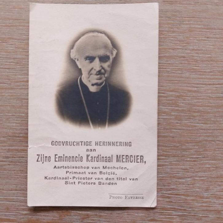 Bidprentje Kardinaal Mercier 1851/1926, Verzamelen, Ophalen of Verzenden, Bidprentje