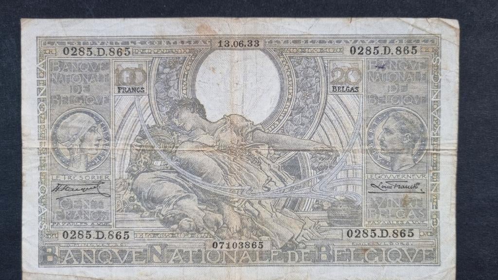 Billet belge de 100 francs ou 20 Belgas 1933, Enlèvement ou Envoi
