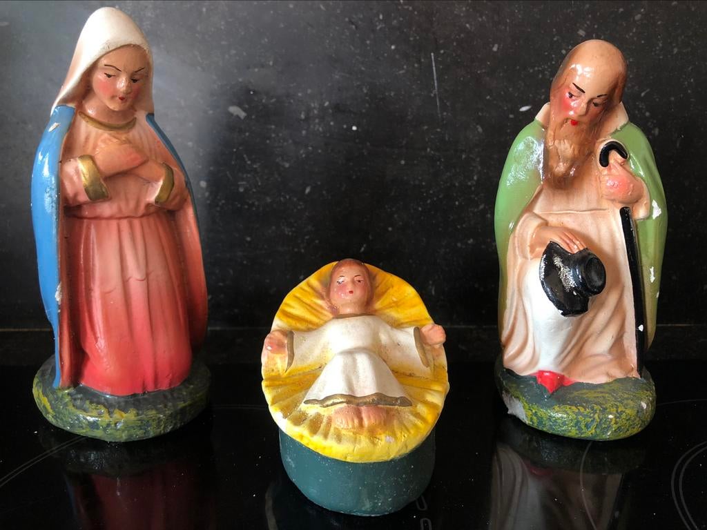 kerststal / kribbe figuren in gips ( 4 foto's ), Ophalen of Verzenden, Gebruikt