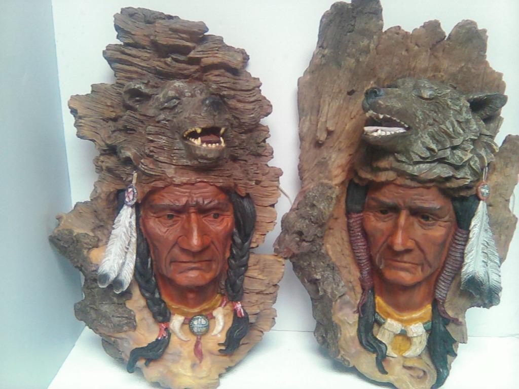 Indiaan figuren - met Grizzly beer mutsen - prijs per koppel, Antiek en Kunst, Kunst | Beelden en Houtsnijwerken, Ophalen