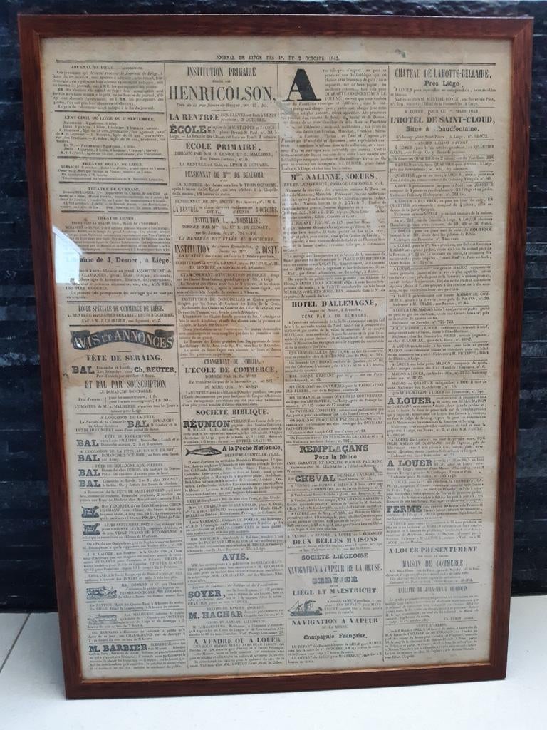 Cadre avec journal de 1842, Antiquités & Art, Enlèvement