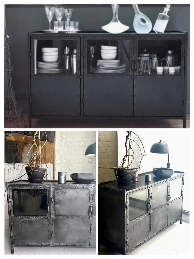 Buffet Commode noire métallique Maison du Monde – relookée, Enlèvement, Verre, Industriel