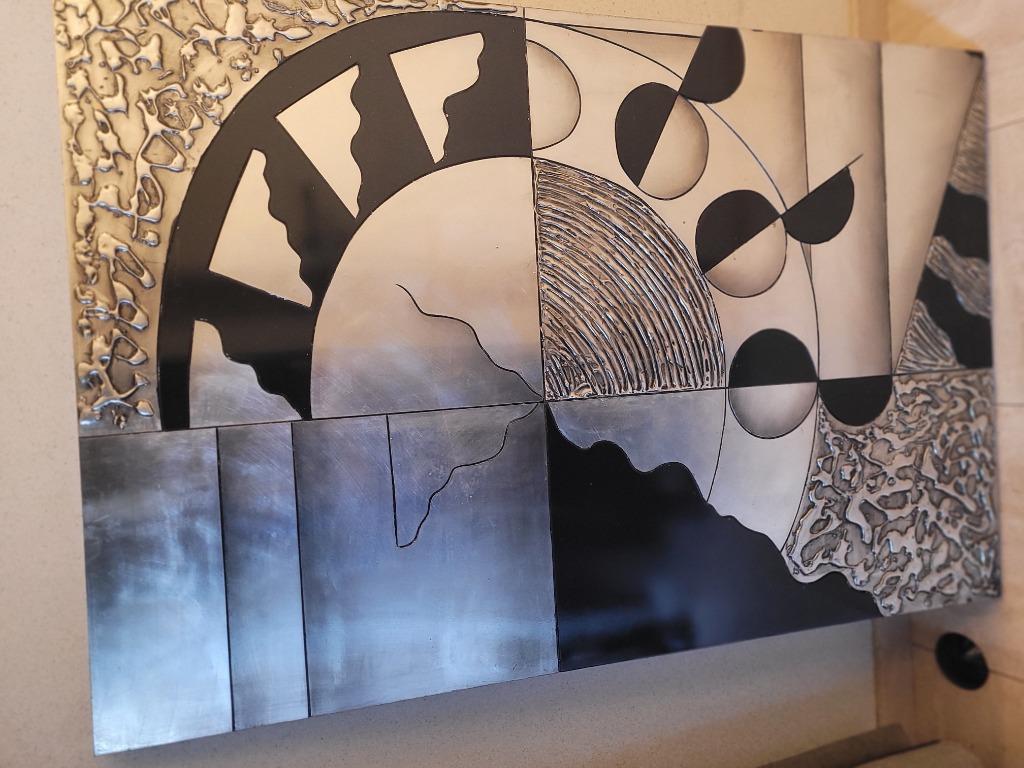 Wanddecoratie, "schilderij", modern, zilver-zwart 120x80 cm, Ophalen, Gebruikt, Zilver, Schilderij