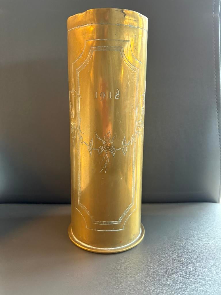 WO1 obus 1918 – trench art – 23 cm, Ophalen, Landmacht, Hulzen of Bodemvondsten