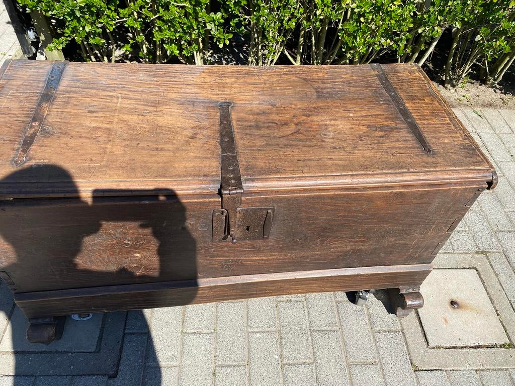 Antieke houten dekenkist / scheepskist – 18e/19e eeuw, Ophalen, Gebruikt