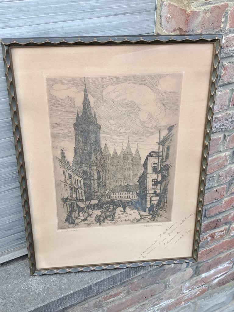 Eau forte tournai signe Roméo dumoulin, Antiek en Kunst, Ophalen of Verzenden