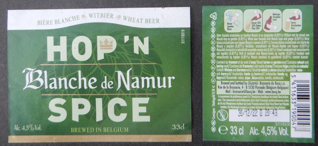 Etiquette de bière Blanche de Namur brasserie du Bocq (7x1), Collections, Enlèvement ou Envoi, Utilisé