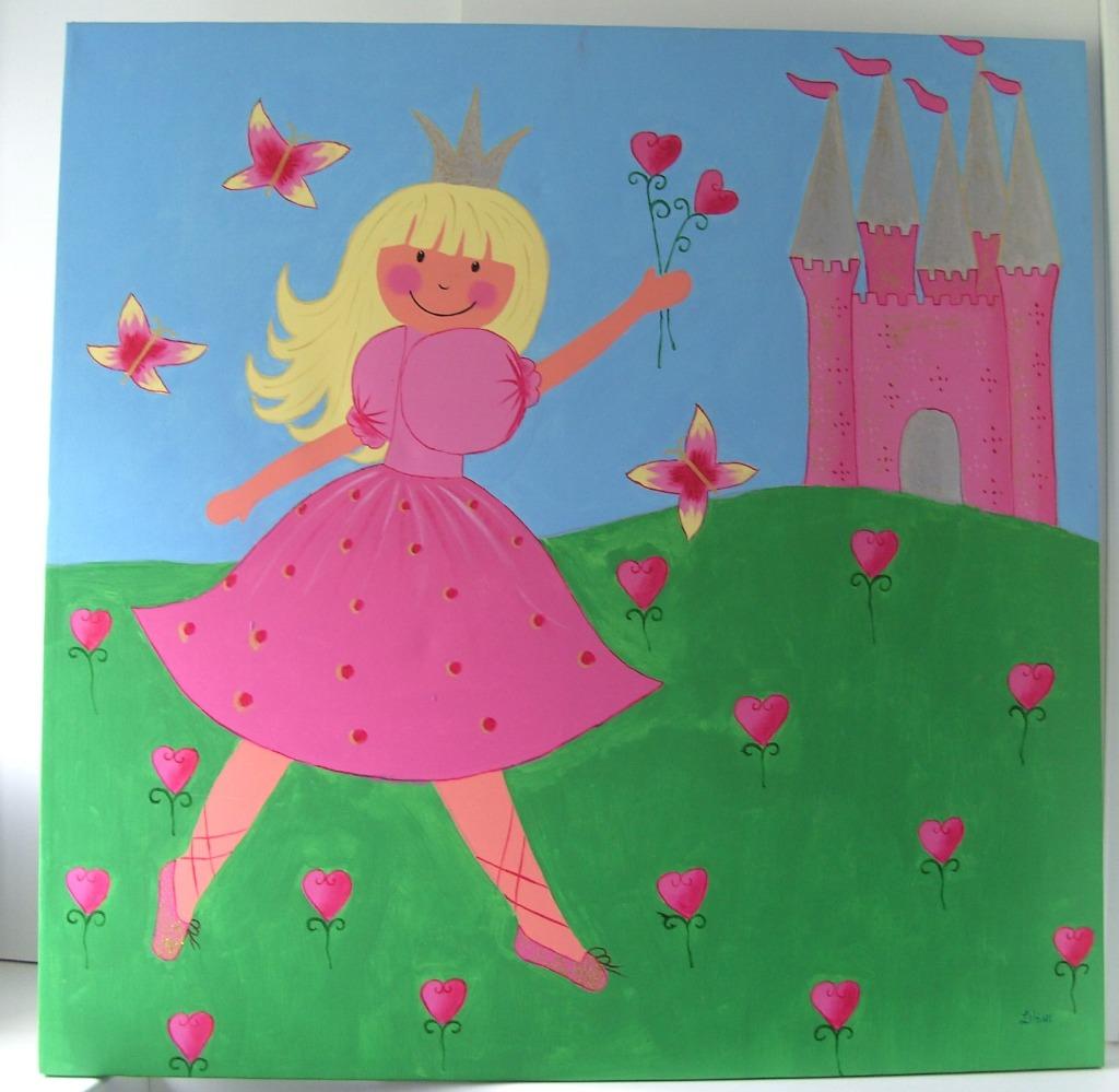 SCHILDERIJ  PRINSES MET KASTEEL 100x100 cm SUPER GROOT Nieuw, Enlèvement, Neuf, Décoration murale