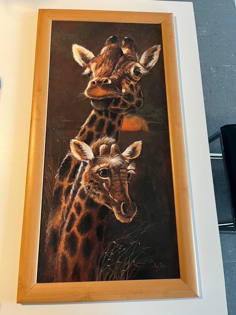 Kader met 2 giraffen, 77 cm lang en 40 cm breed, 75 cm ou plus, Utilisé, Moins de 50 cm, Enlèvement