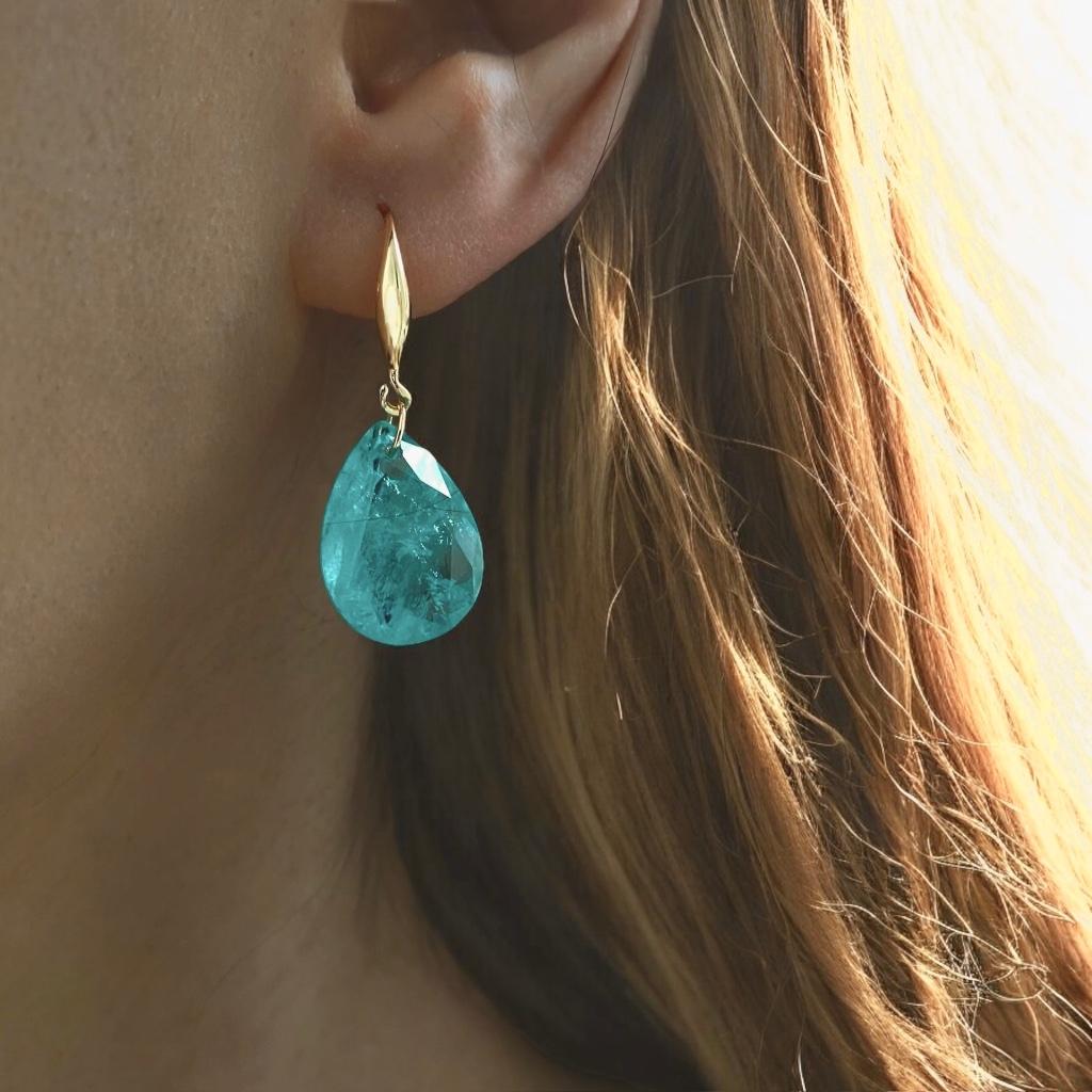 Oorbellen paraiba Verguld met 14K Goud natuurlijke steen, Handtassen en Accessoires, Oorbellen, Met kristal, Hangers, Nieuw, Ophalen of Verzenden