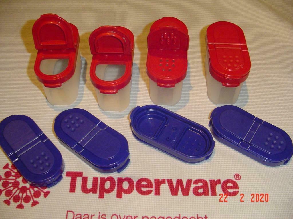Tupperware Ruimtespaarder 100 ml ( 4 st ) kruidenpotjes, Ophalen of Verzenden, Gebruikt, Geel