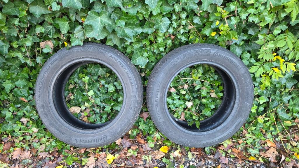 2 winterbanden 205/55/16 Continental, Auto-onderdelen, Banden en Velgen, Ophalen, Gebruikt, 16 inch, Band(en)