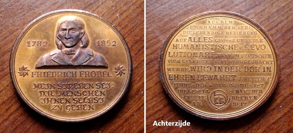 Gedenkmedaille Duitse opvoedkundige Fröbel Friedrich, Ophalen of Verzenden, Brons