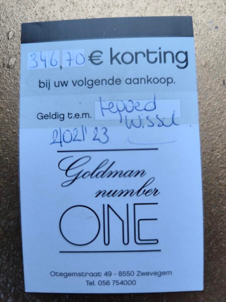 Cadeaubon Number One(Zwevegem)blijvend geldig! T.w.v 346,70., Tickets & Billets, Réductions & Chèques cadeaux, Bon cadeau