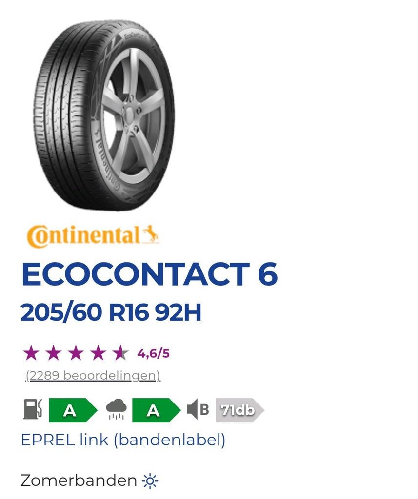 2056016 Continental EcoContact 6 Nieuw Zomer, Ophalen of Verzenden, Nieuw, Overige automerken