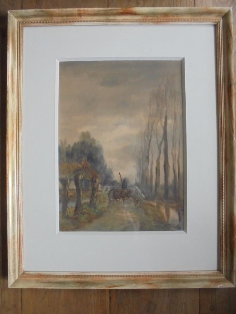 Adriaan Terhell  1873 - 1959  Aquarel   Landweg, Envoi