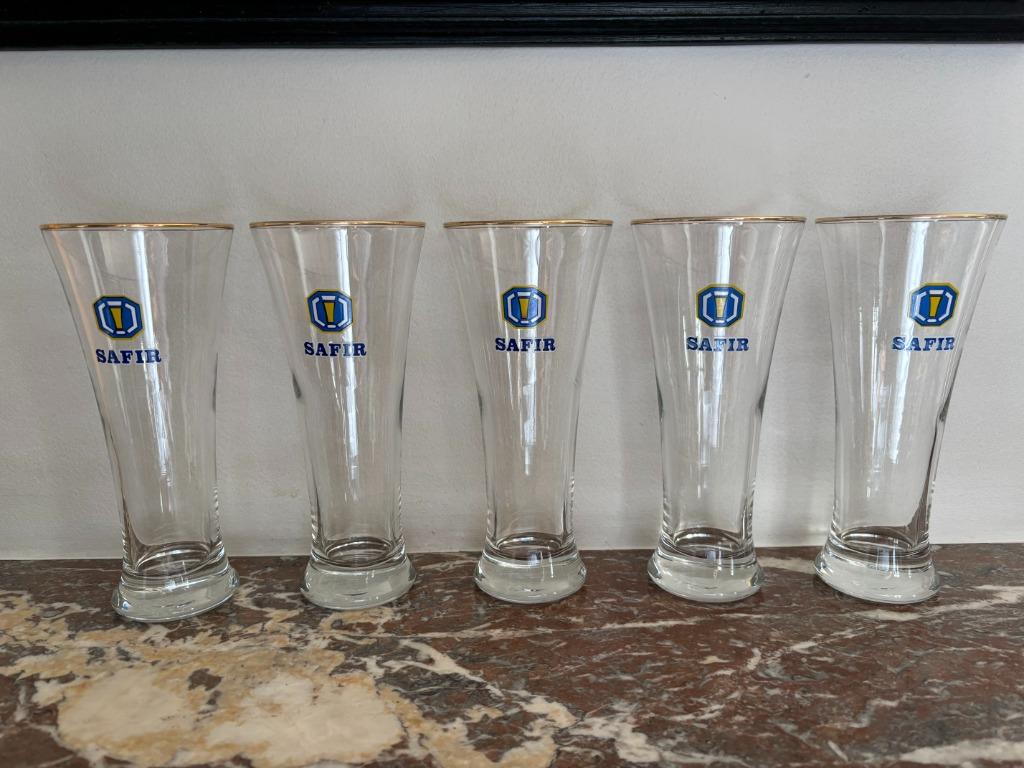 Vijf Bierglazen SAFIR AALST, Verzamelen, Ophalen, Nieuw, Glas of Glazen, Overige merken