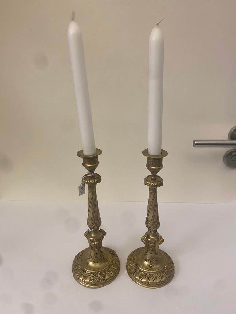 Antieke Franse Art Nouveau Bronzen Kandelaar Set., Enlèvement ou Envoi