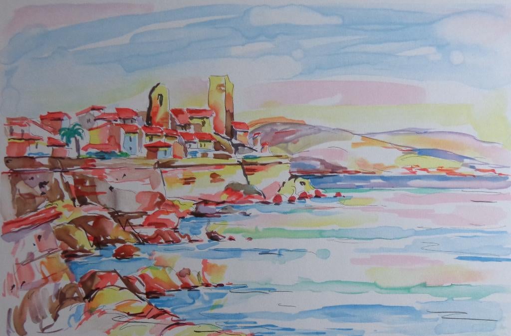 OLIVIER ZLATKU / COTE D'AZUR / KLEURLITHO / 56x76cm / SIG, Antiquités & Art, Enlèvement ou Envoi