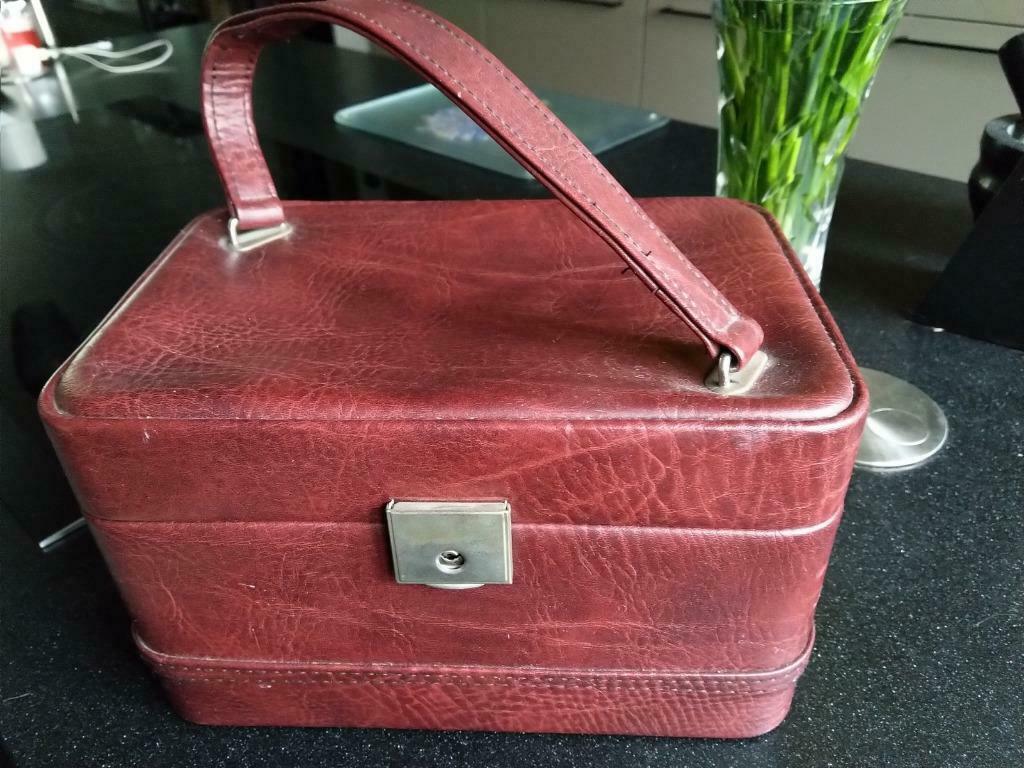 Vintage lederen beautycase, Autres couleurs, Comme neuf, Avec miroir(s), Enlèvement
