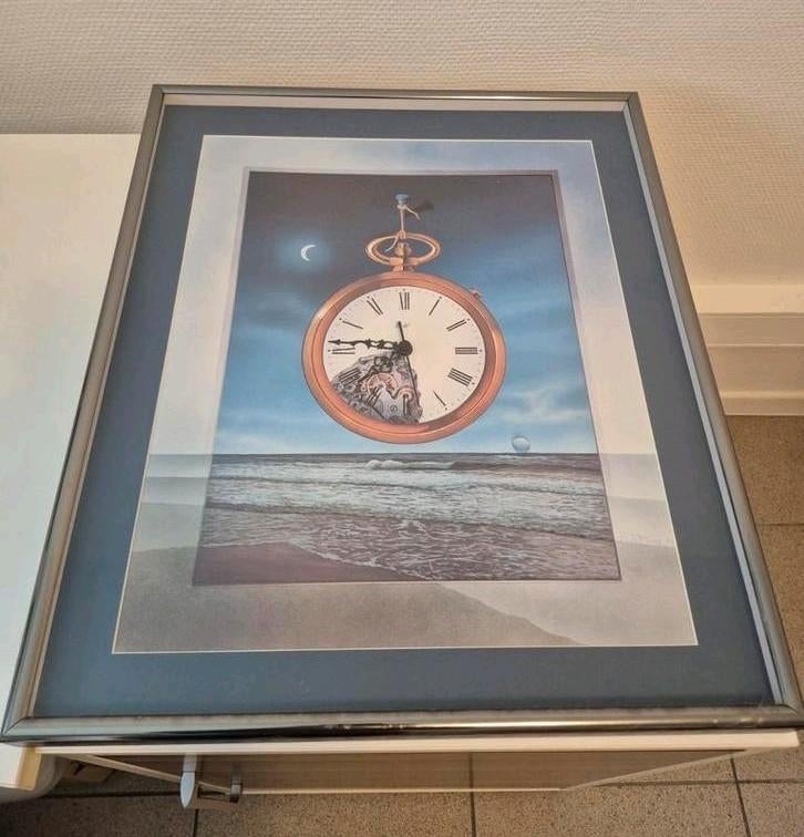 Affiche / peinture avec horloge signé E. Weiss 94, Antiquités & Art, Enlèvement ou Envoi