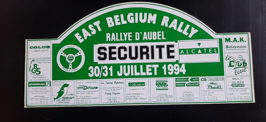 Plaque de rallye East Belgium Rally 1994 Securite, Enlèvement ou Envoi, Comme neuf