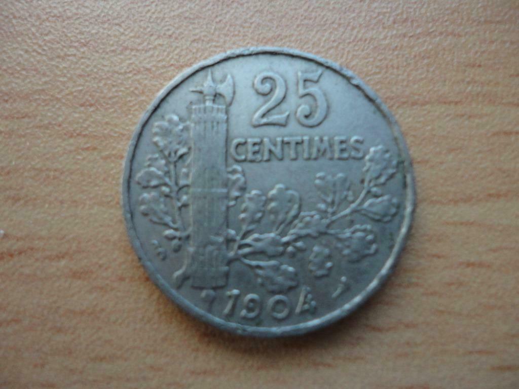 25 centimes France 1904 en très bon état PATEY, 2e TYPE munt, Enlèvement ou Envoi, Autres pays, Série