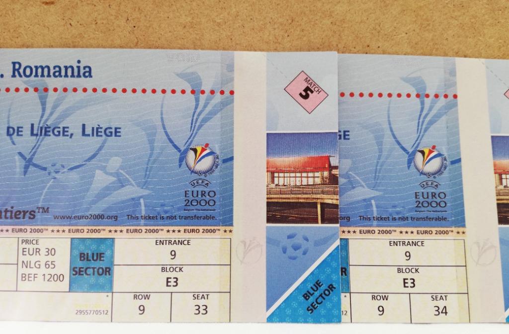 2 BILLETS : EURO 2000 Germany vs. Romania- MATCH 5, Enlèvement ou Envoi, Neuf