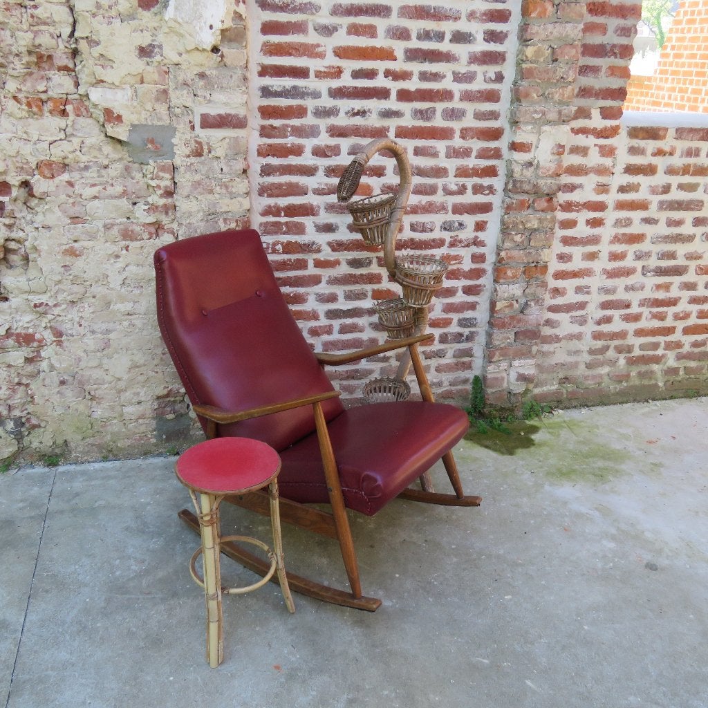 Vintage Rocking chair schommelstoel 1960s rode skai, Ophalen