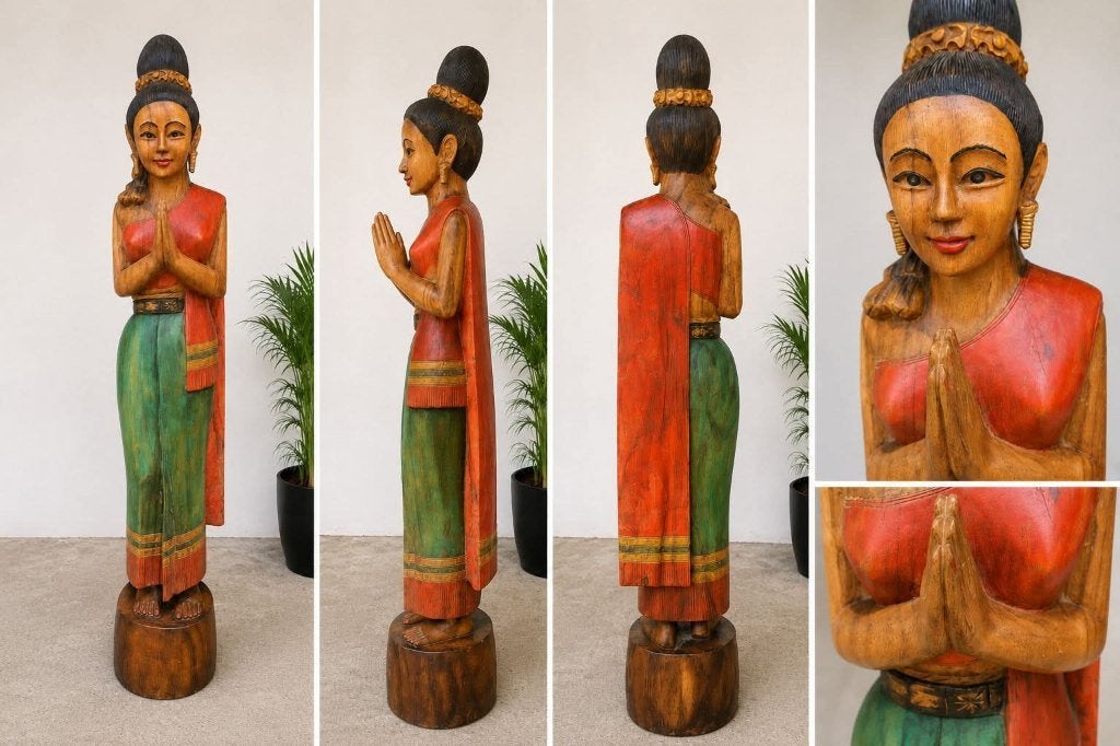 Statue balinaise, Antiquités & Art, Art | Sculptures & Bois, Statue, Bois, Femme, 1 mètre - 2 mètres, Asie, Brun, Peint, Enlèvement