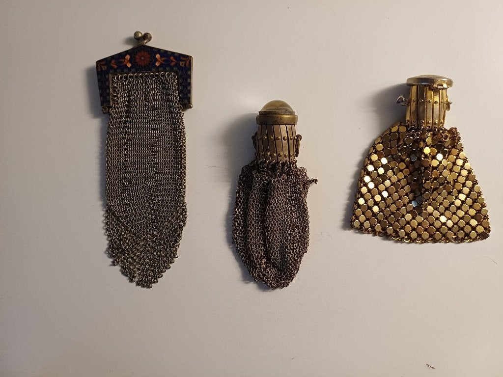 3 sacs à main et poches à monnaie en maille vintage/antique, Enlèvement ou Envoi