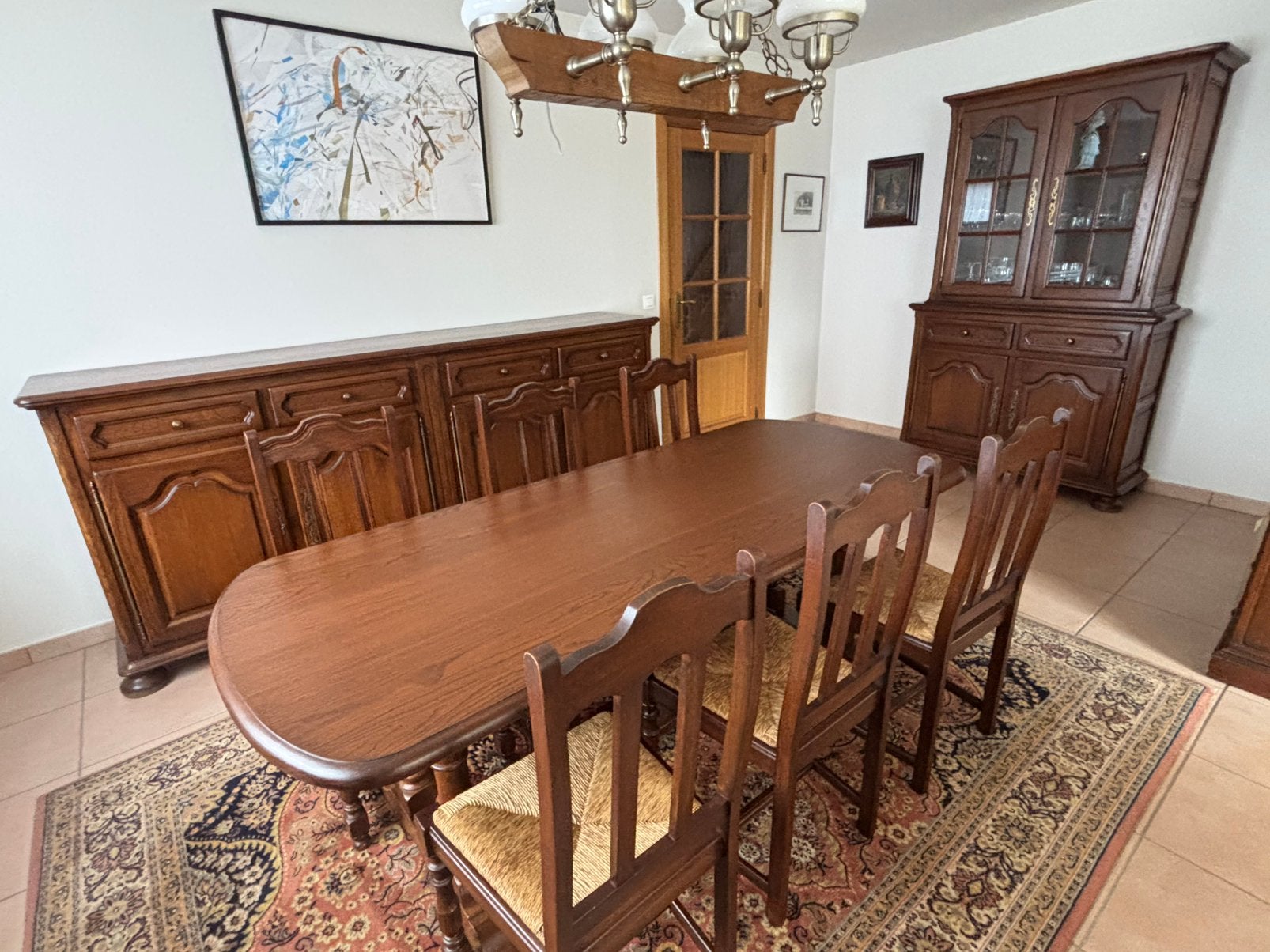 Eetkamer in eik - tafel, stoelen, dressoir, vitrinekast, Enlèvement, Neuf