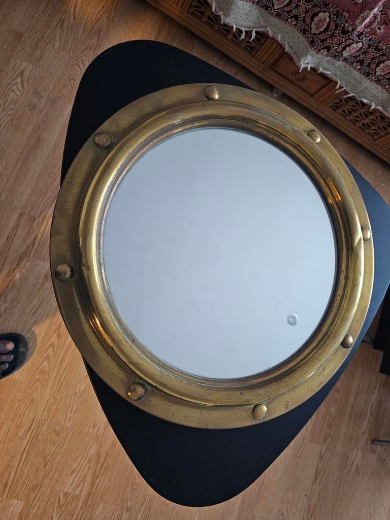 Miroir hublot 42 cm couvert de laiton 1950, Ophalen of Verzenden