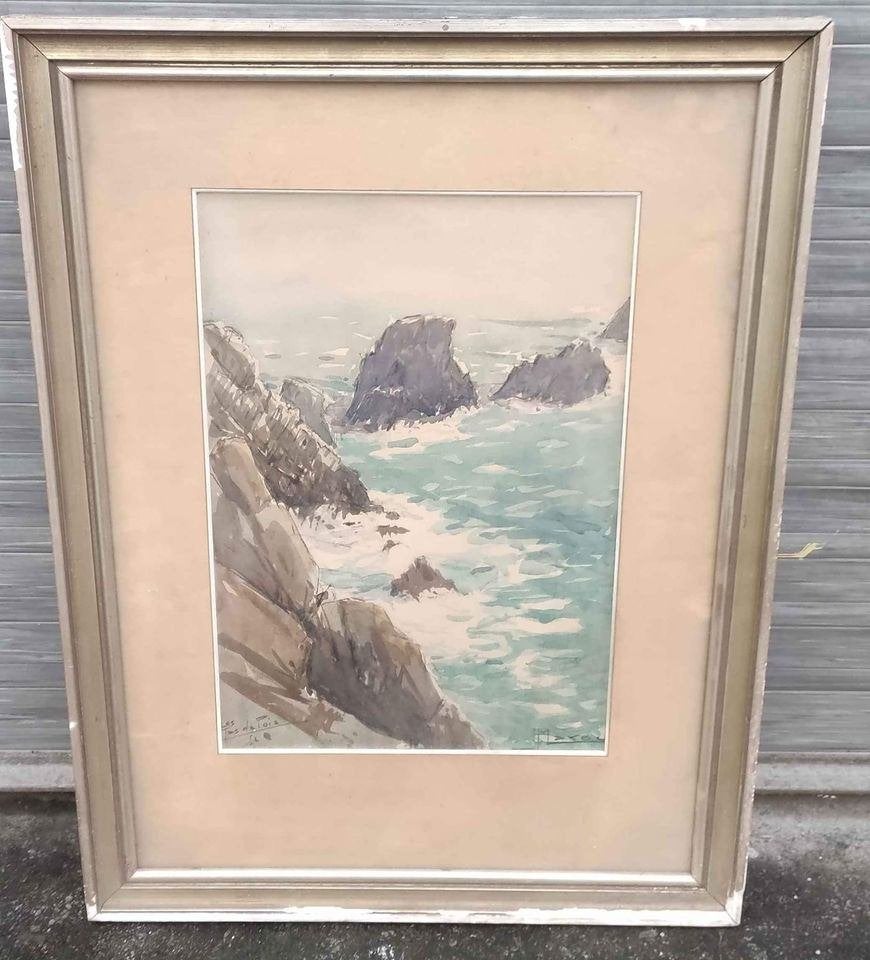 aquarelle les tas de pois signe, Antiquités & Art, Enlèvement ou Envoi