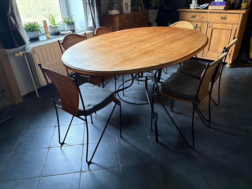 Table et chaises de salle a manger hêtre, Maison & Meubles, 150 à 200 cm, Cinq personnes ou plus, 100 à 150 cm, Enlèvement