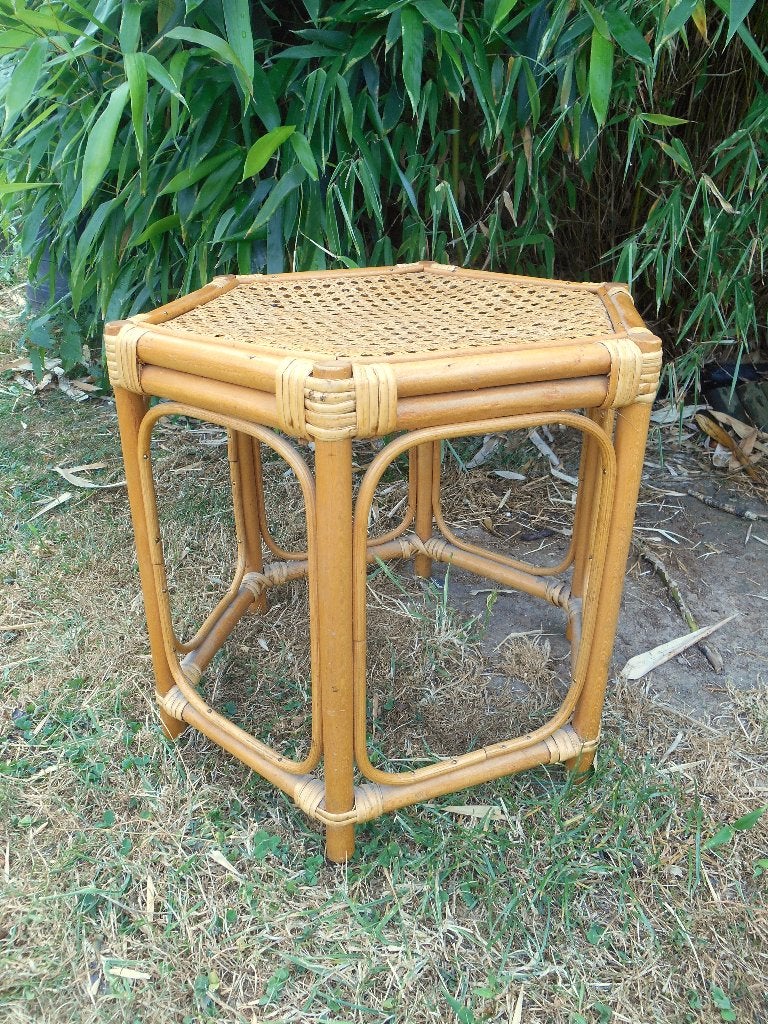 Table d'appoint vintage en bambou, 33 cm, Enlèvement ou Envoi, Matériau naturel, Table