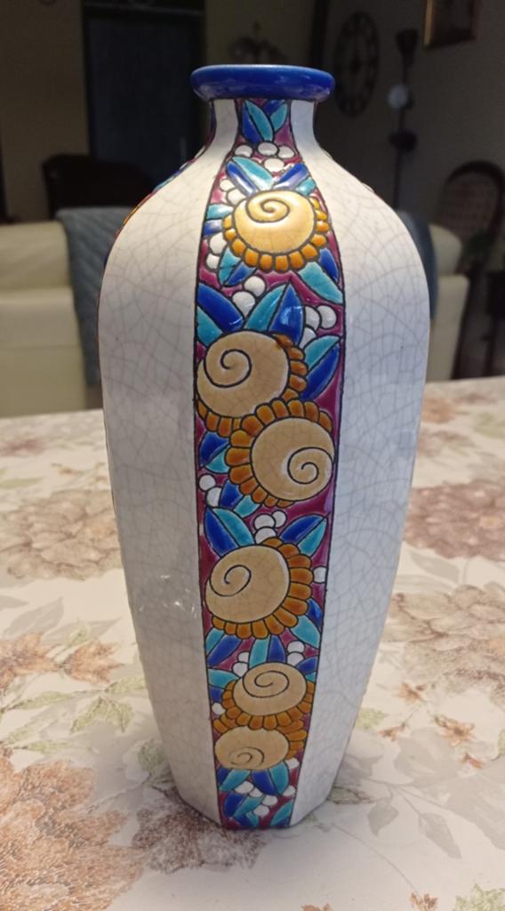 Vase Longwy octogonal D5061 30 cm art déco 1925, Maison & Meubles, Envoi