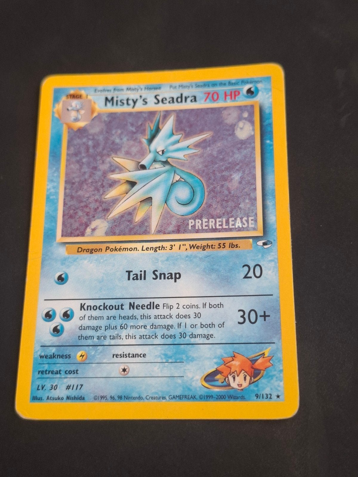 Misty's Seadra Pre-release Holo (9/132) - Gym Heroes (2000), Ophalen of Verzenden