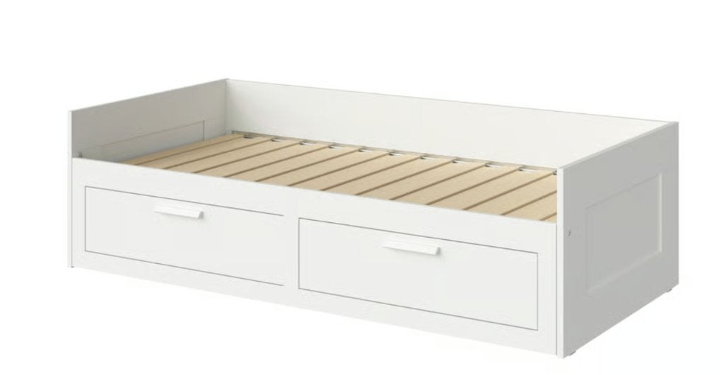 Uitschuifbaar bed met 2 opberglades IKEA BRIMNES 80/160x200, Ophalen, Gebruikt, Wit, Tweepersoons