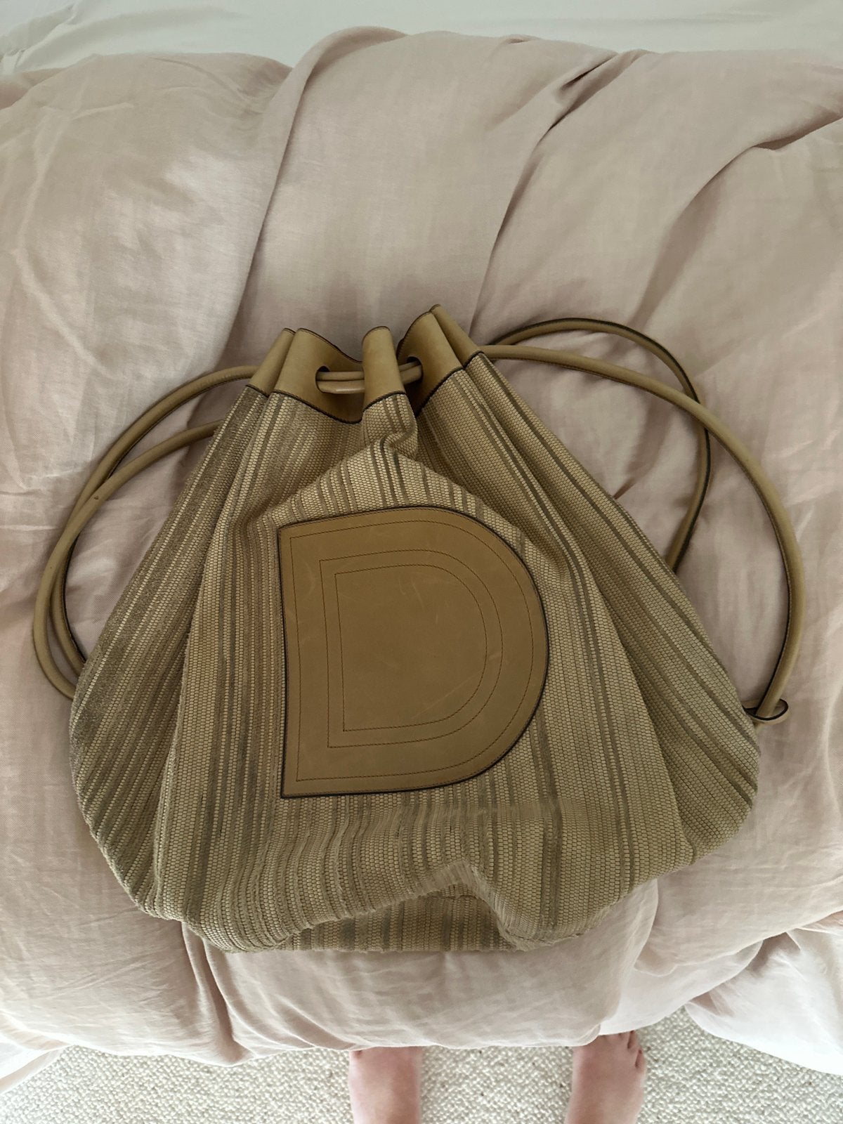 Vintage Delvaux bucket bag, toile de cuir, Enlèvement, Utilisé, Beige