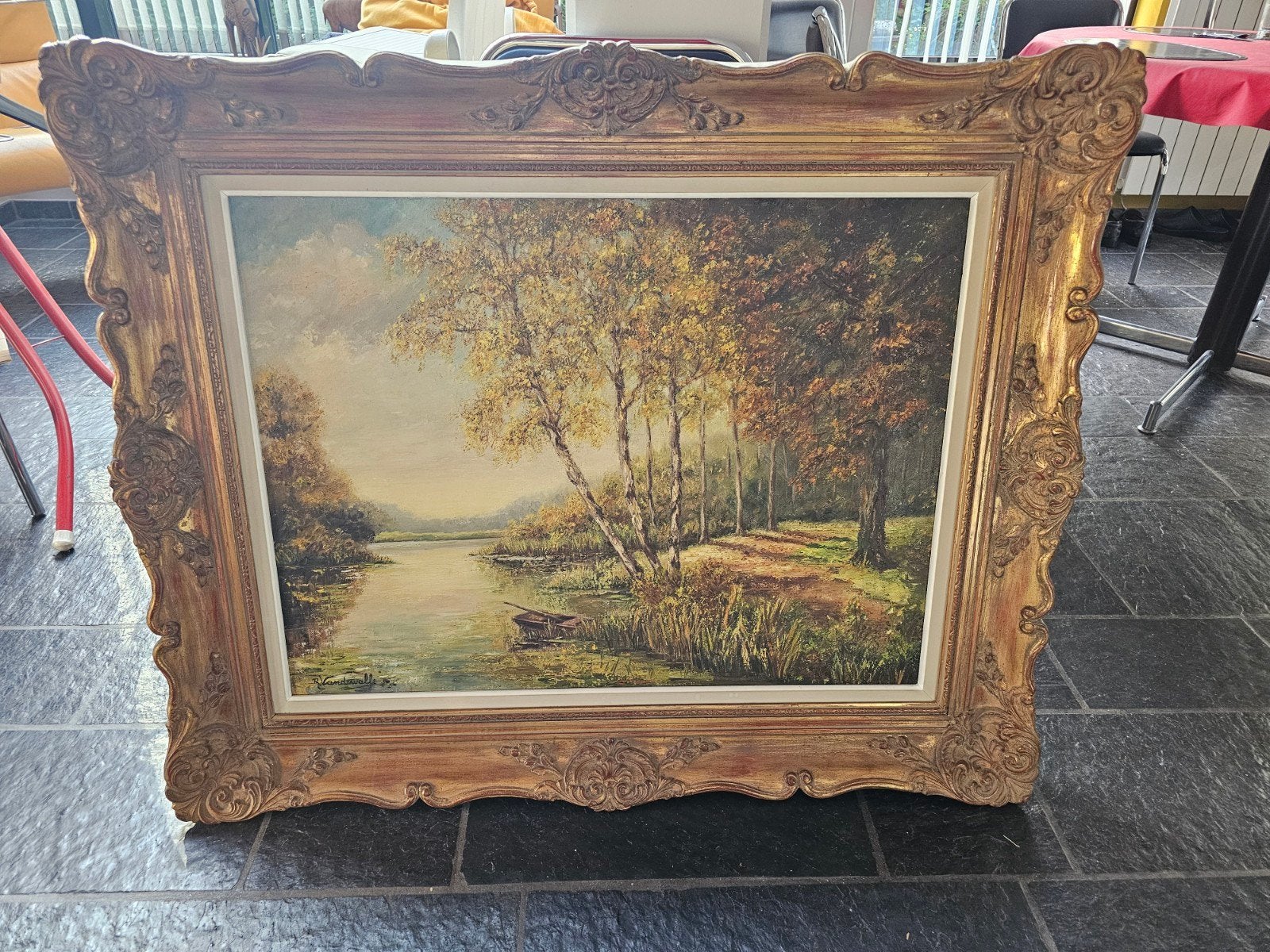 Klassiek Landschap op Doek - R. Vandewalle in een Baroklijst, Antiek en Kunst, Ophalen, Doek, Gesigneerd, Landschap