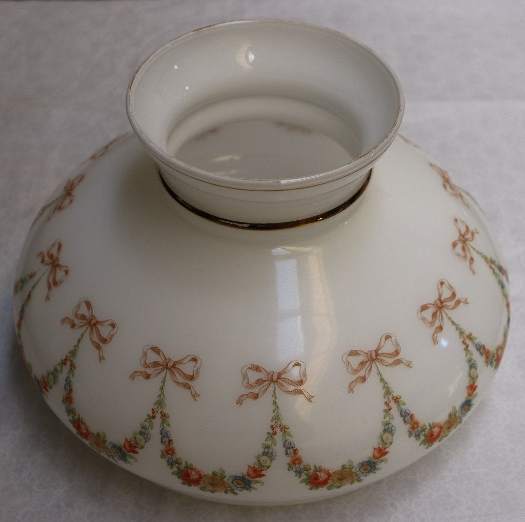 lampenkap opaalglas vintage - bloemen met strikjes, Gebruikt, Wit, Rond, Glas