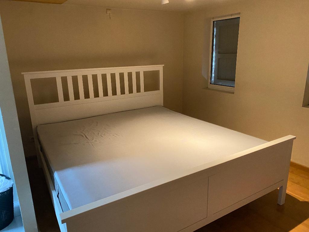 Hemnes, tweepersoonsbed, witgebeitst, Huis en Inrichting, Ophalen, Wit, Tweepersoons, 180 cm