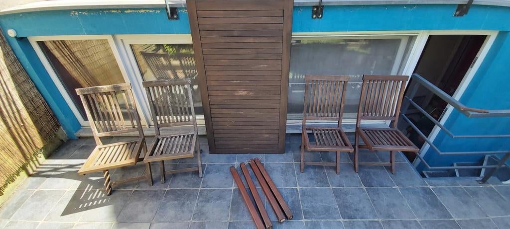 Table de jardin en teck 160 L 90 l 78 h + 4 chaises, Jardin & Terrasse, Verrières, Enlèvement